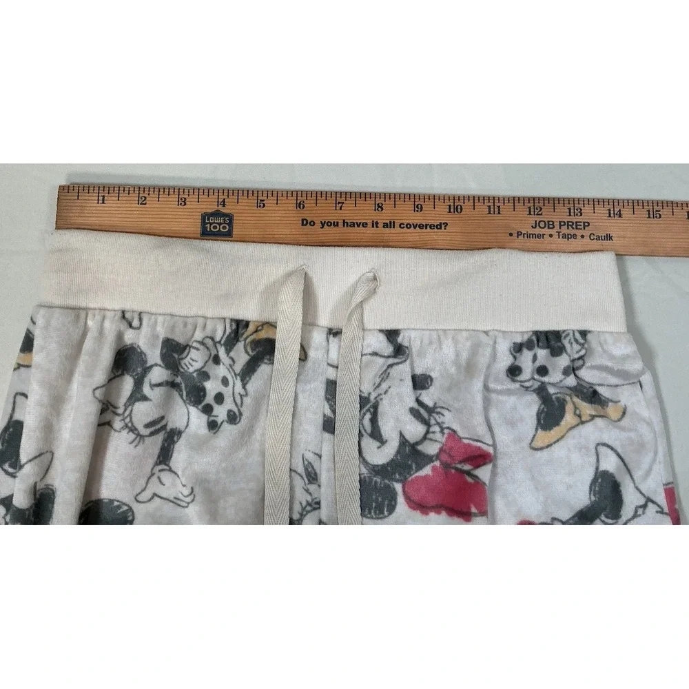 Disney Mickey Mouse Pajama Tie Waist Lounge Pants Cream Velour Size XS